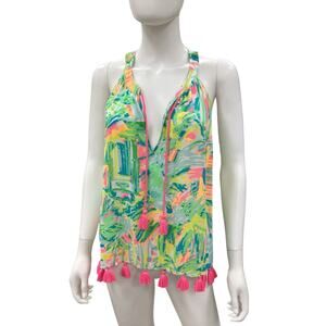 Lilly Pulitzer Top Women’s Size XL Relaxed Tank Style Roxi Cropped Tassels